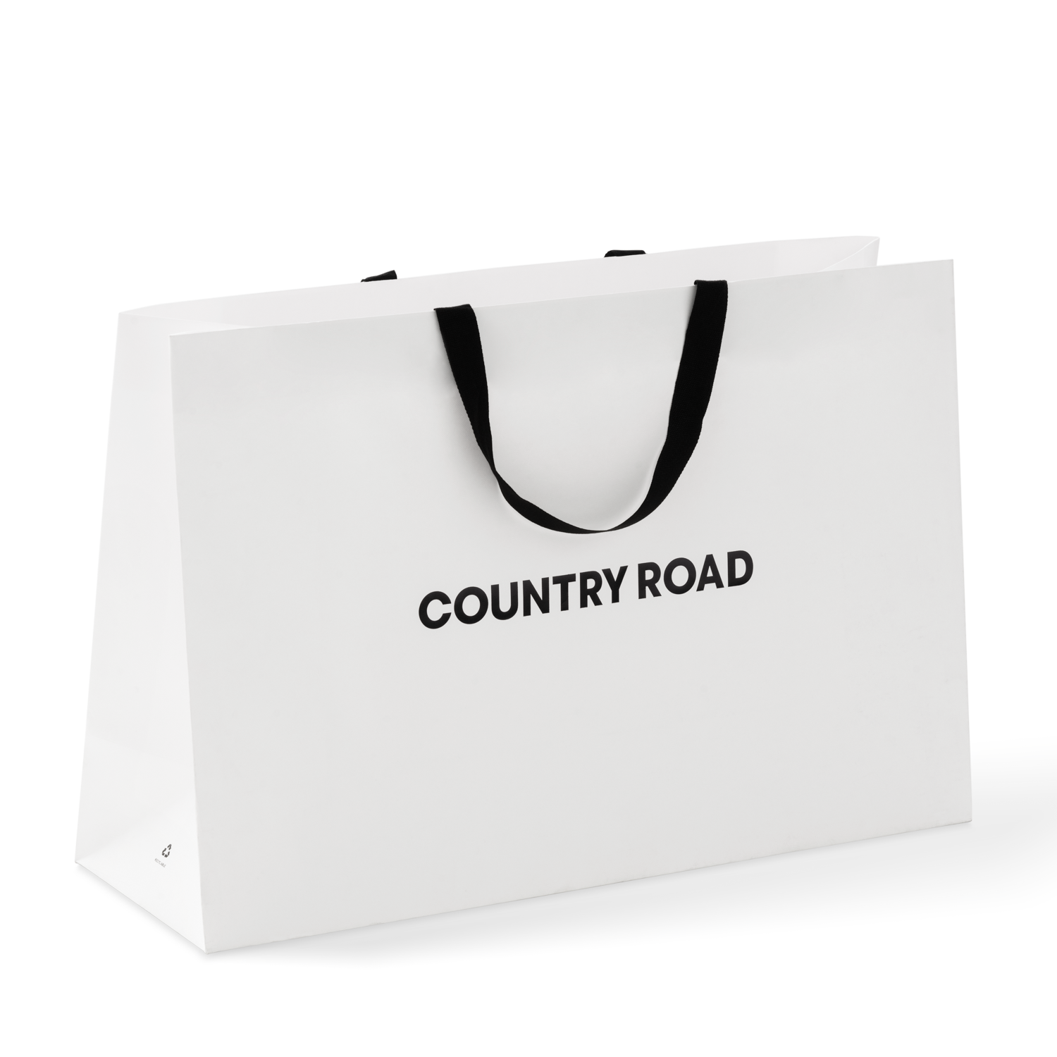 PaperPak Gallery Country Road black custom printing on white black flat fold handle