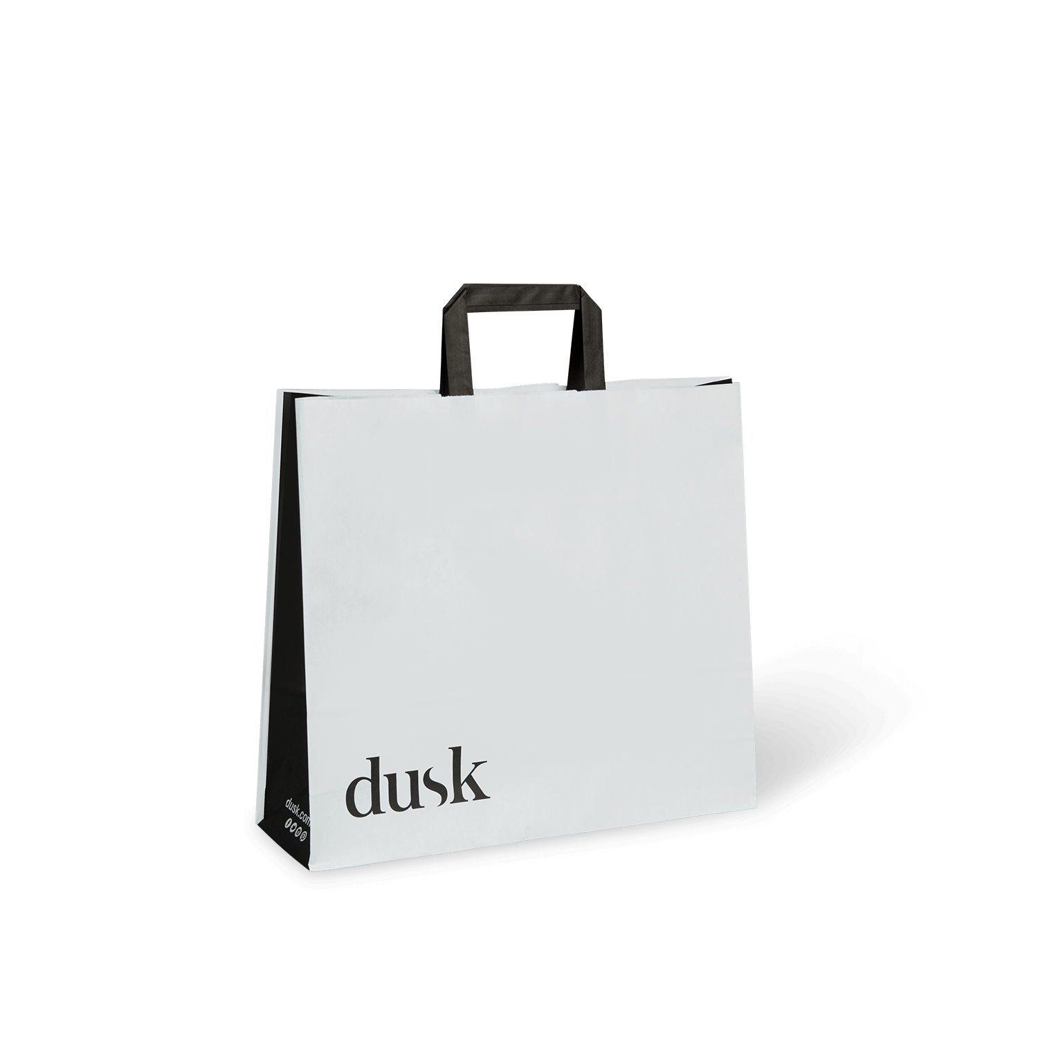 PaperPak Gallery Dusk black custom printing on white black flat fold handle