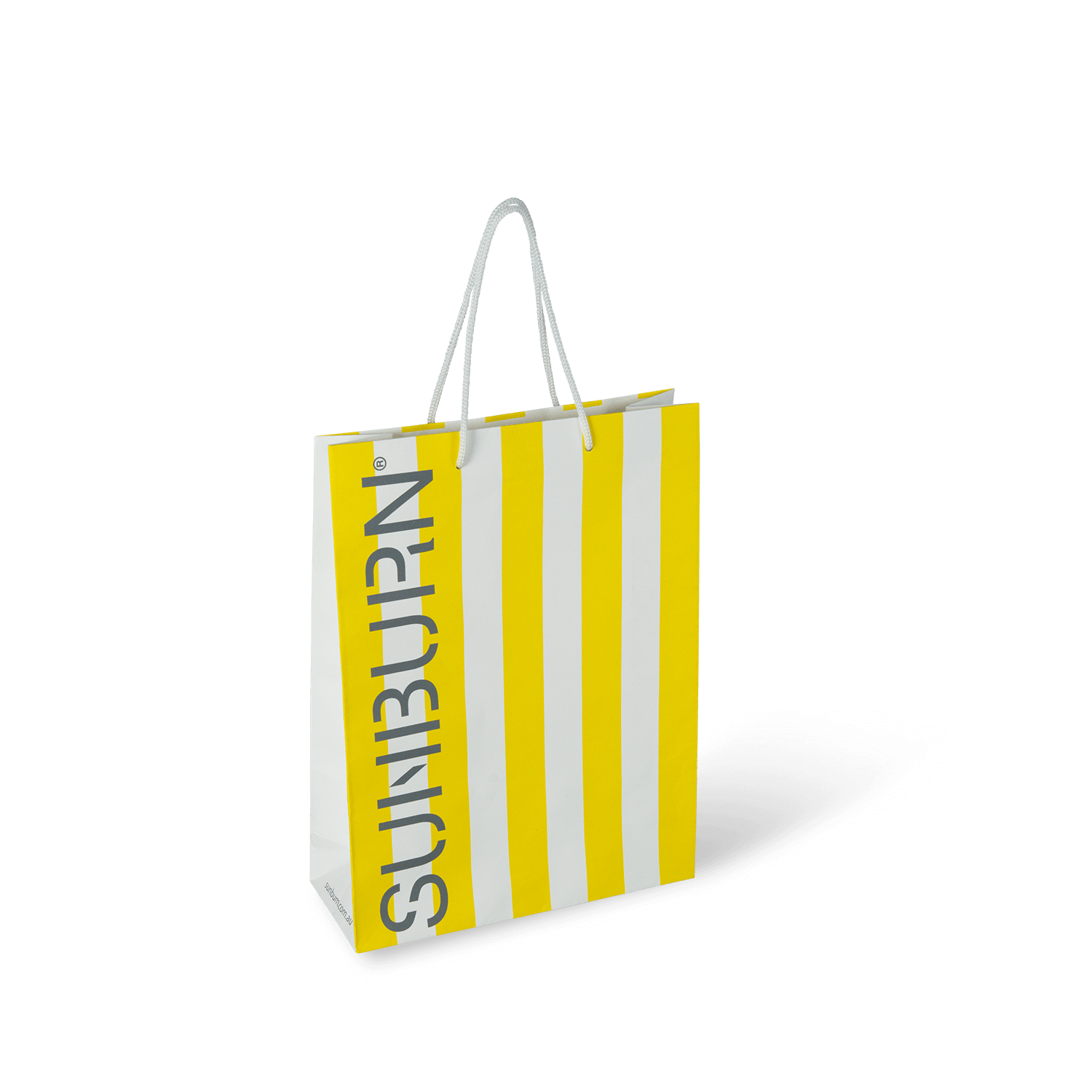 PaperPak Gallery Sunburn yellow custom print on white robe handle bag