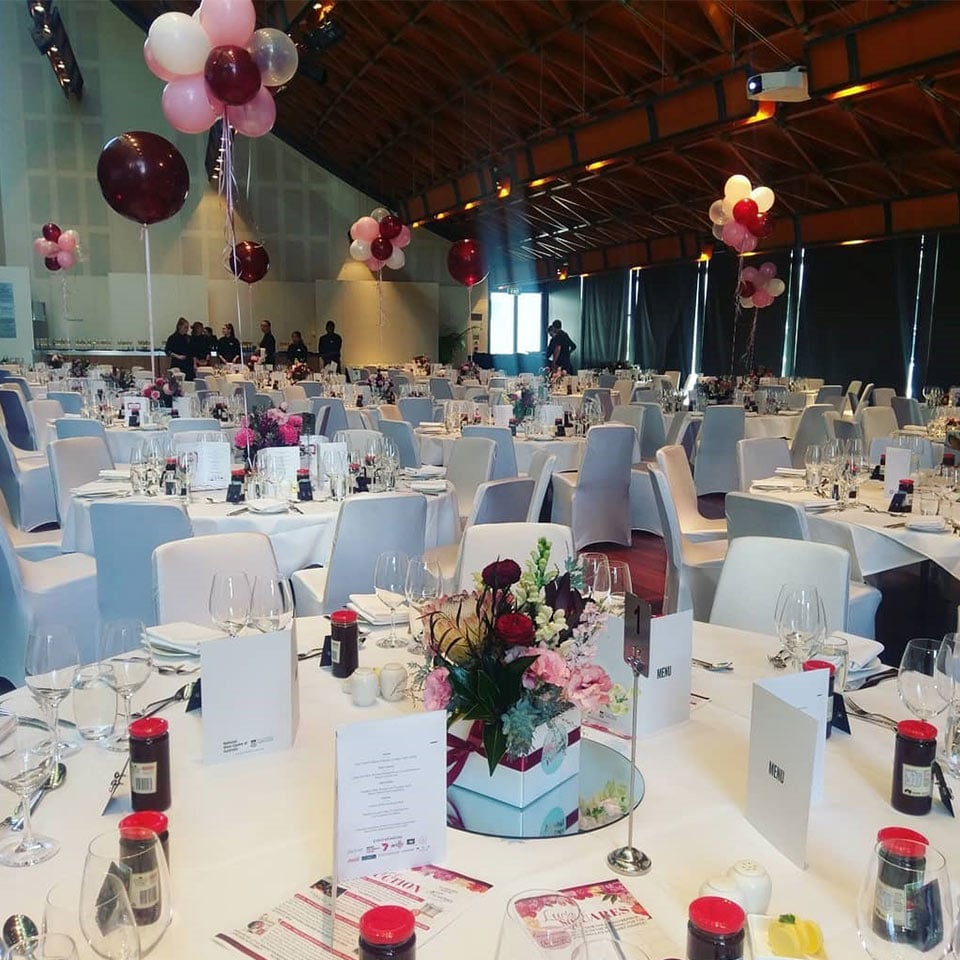 Image of a series of chairs and balloons at the Little Heroes Foundation Mother's Day Luncheon