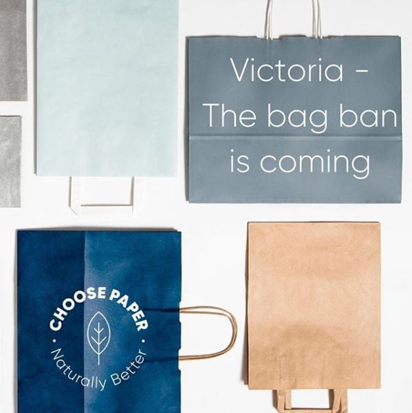 Image of paper bags with statement to say Victoria is banning the bag from November 1