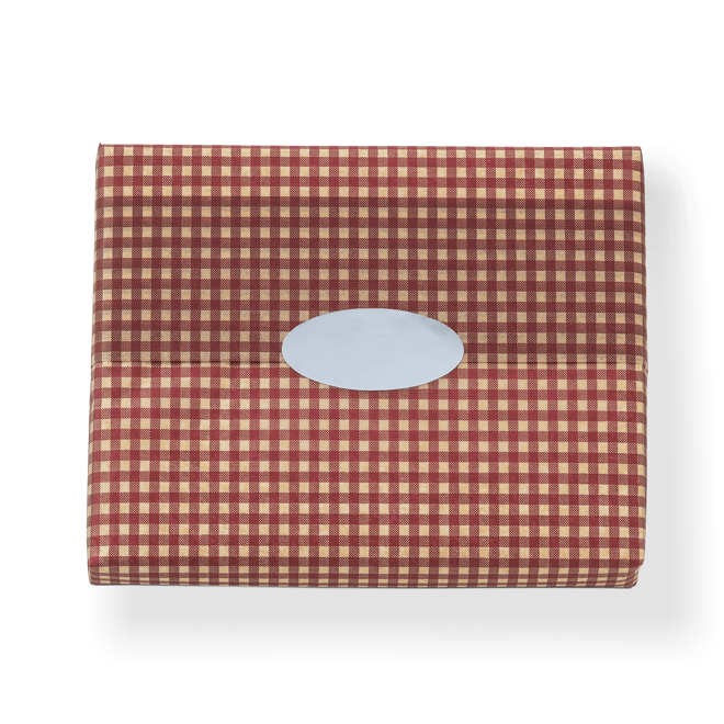 Premium white paper pried with red and tan gingham print