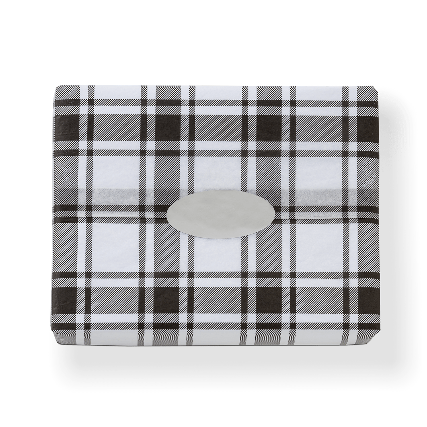 Premium white tissue printed with a black plaid design