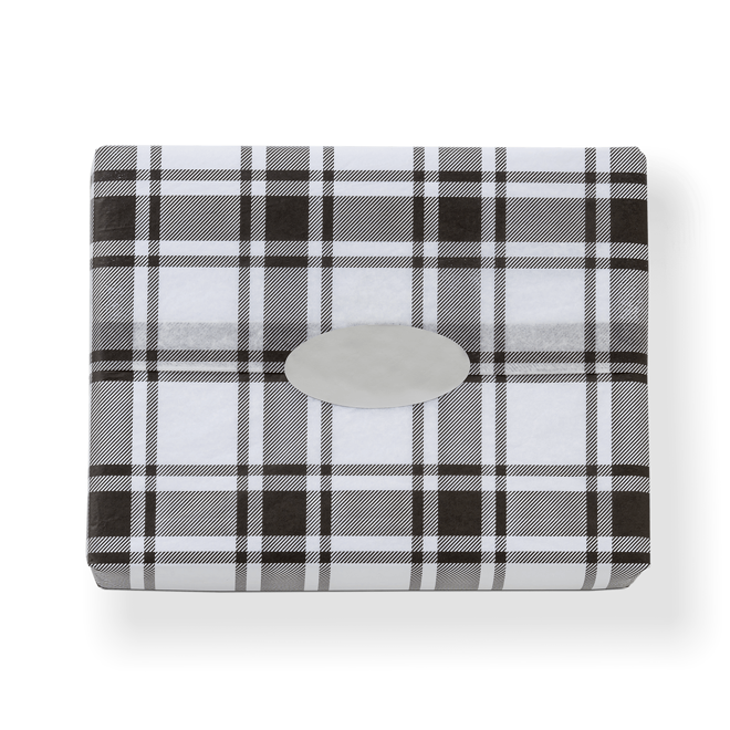 Premium white tissue printed with a black plaid design