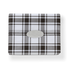 Premium white tissue printed with a black plaid design