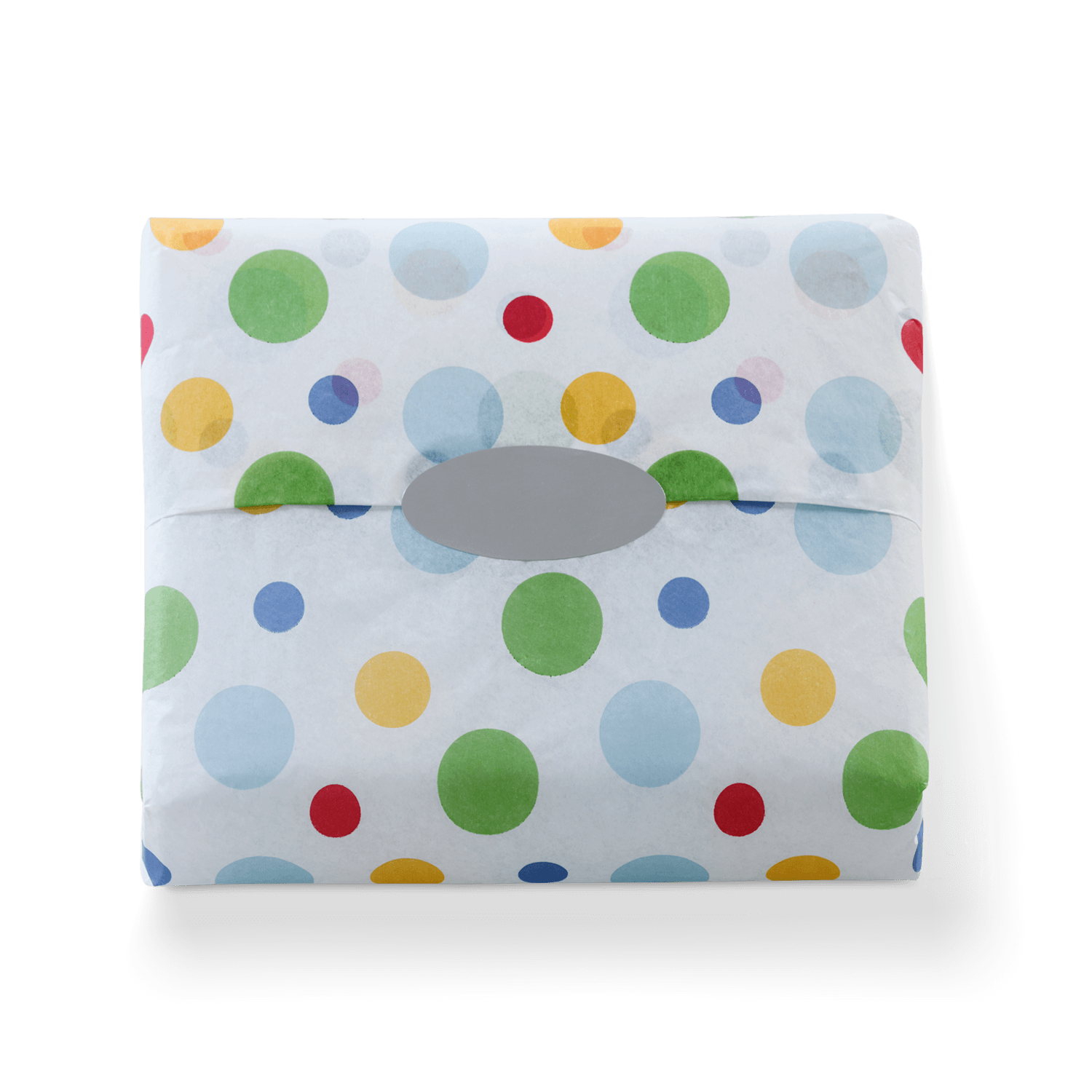premium white tissue with red, green, yellow, dark and light blue spots of different sizes